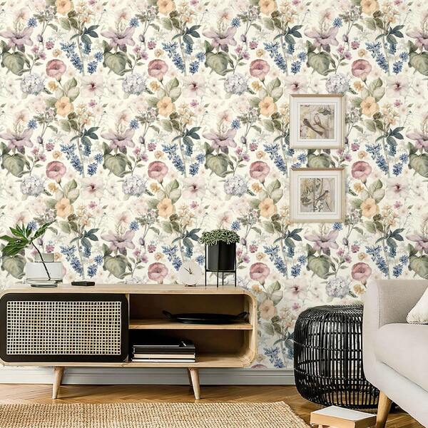 لفة واحدة من ورق الحائط اللاصق ذو الزخارف الزهرية، ورق جدران لاصق عتيق أنيق، ورق جدران مقاوم للماء قابل للتقشير واللصق، ديكور جداري بوهيمي، ديكور غرفة قابل للإزالة، ديكور منزلي فني فرنسي، مثالي للغرفة المعيشية والنوم والحمام والمطبخ وتجديد المكتب، 17.32 * 118.11 بوصة