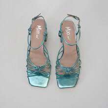 Women's Strappy Sandals Women 2.5-Inch Block Heel Tie Strap Square Toe Casual Comfortable Summer Shoes - TURQ - 查看 15