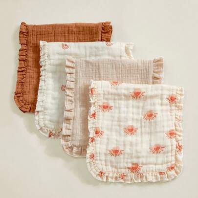 2条装Oeko-Tex认证柔软舒适蕾丝边围兜/拍嗝巾，四季皆宜，新生儿及婴儿护理