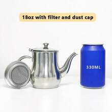 1pc Stainless Steel Oil Pot With Filter, Household Oil Bottle, Sauce Pot With Separation Filter, Suitable For Liquid Seasoning Storage, Kitchen Oil Dispenser With Lid And Press-Open Design - Silver - View 14