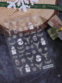 2片装优雅法式5D浮雕美甲贴纸，饰有水钻、白色蕾丝项链、雪花、雪人手套和闪光贴花，适合圣诞节、婚礼、冬季美甲设计，美甲配件 - 彩色 - 查看 8