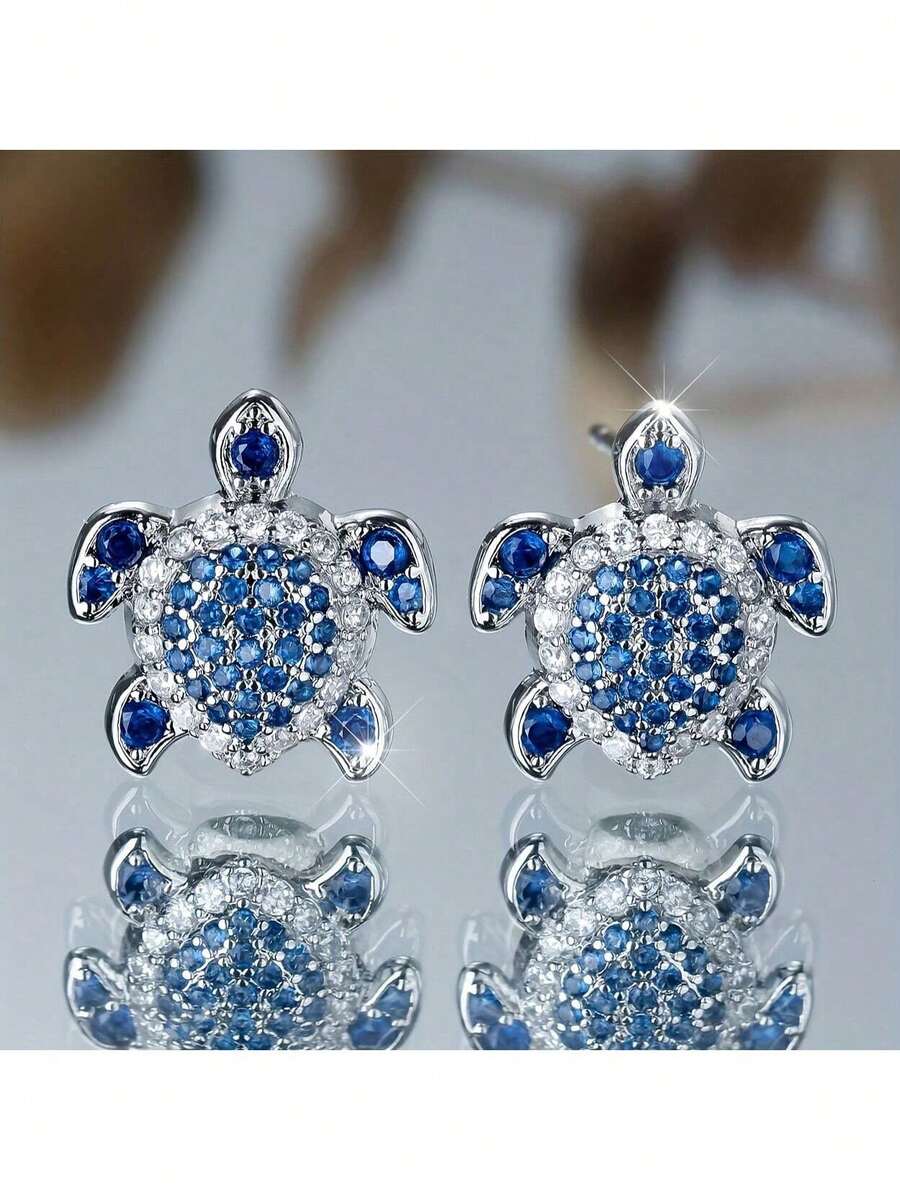 Pair Of Cute And Exquisite Turtle Earrings, Women's Party Banquet Fashion Accessories - 藍色 - 查看 1