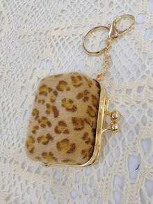 复古毛绒豹纹挂饰迷你包首饰收纳盒零钱包钥匙扣配件金色钥匙扣包饰钱包挂件钥匙圈 - 彩色 - 查看 6