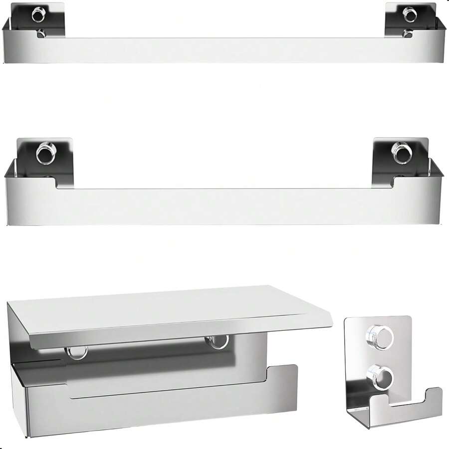 Kit Acessórios Banheiro 4 Peças Inox Dupla Fixação SF.ELG - Prata - Visão 1