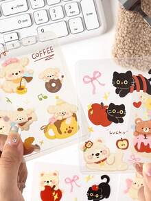 4pcs Pet Planner Stickers, Cute Pet Tea Party Series, Adorable Pet Theme Planner Stickers - Multicolor - View 4