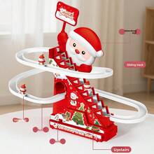 电动圣诞老人滑梯攀爬玩具，带自动楼梯 - LED灯光音乐动态游戏套装，红色圣诞滚筒滑梯带楼梯，室内/适合男孩女孩玩耍，节日派对游戏，结构坚固，易于组装，是促进儿童活跃玩耍和运动技能发展的理想圣诞礼物
