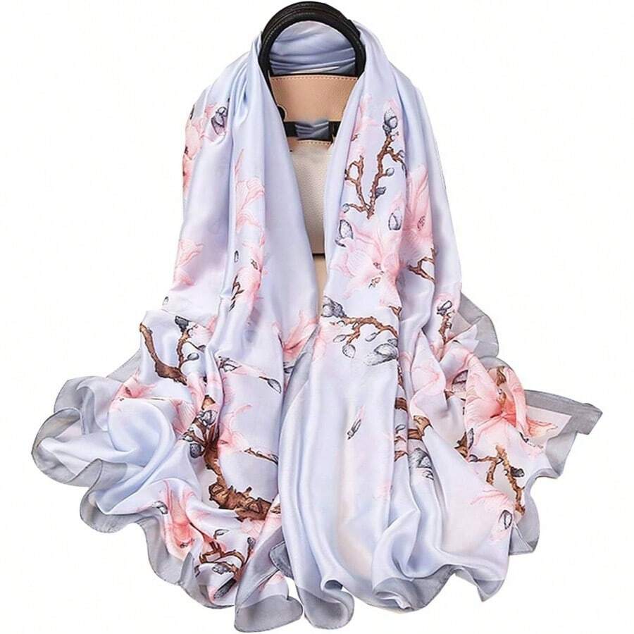 Shawl Scarf Women Lightweight Scarves Floral Pattern Formal Evening Dressesformal Shawl Summer Wraps - E22-pink Blossom(70.8"x35.4") - View 1