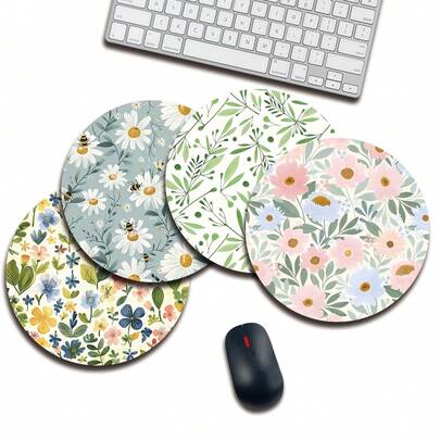 Alfombrilla de ratón circular con diseño de flores, alfombrilla de ratón de alta calidad con textura, hecha de tela de licra lavable, tamaño 20 * 20 cm con base de goma antideslizante, peso de 47 g por pieza