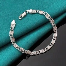 925纯银镀层手链，男女皆宜，经典婚礼礼物，高品质珠宝 - 銀色 - 查看 1