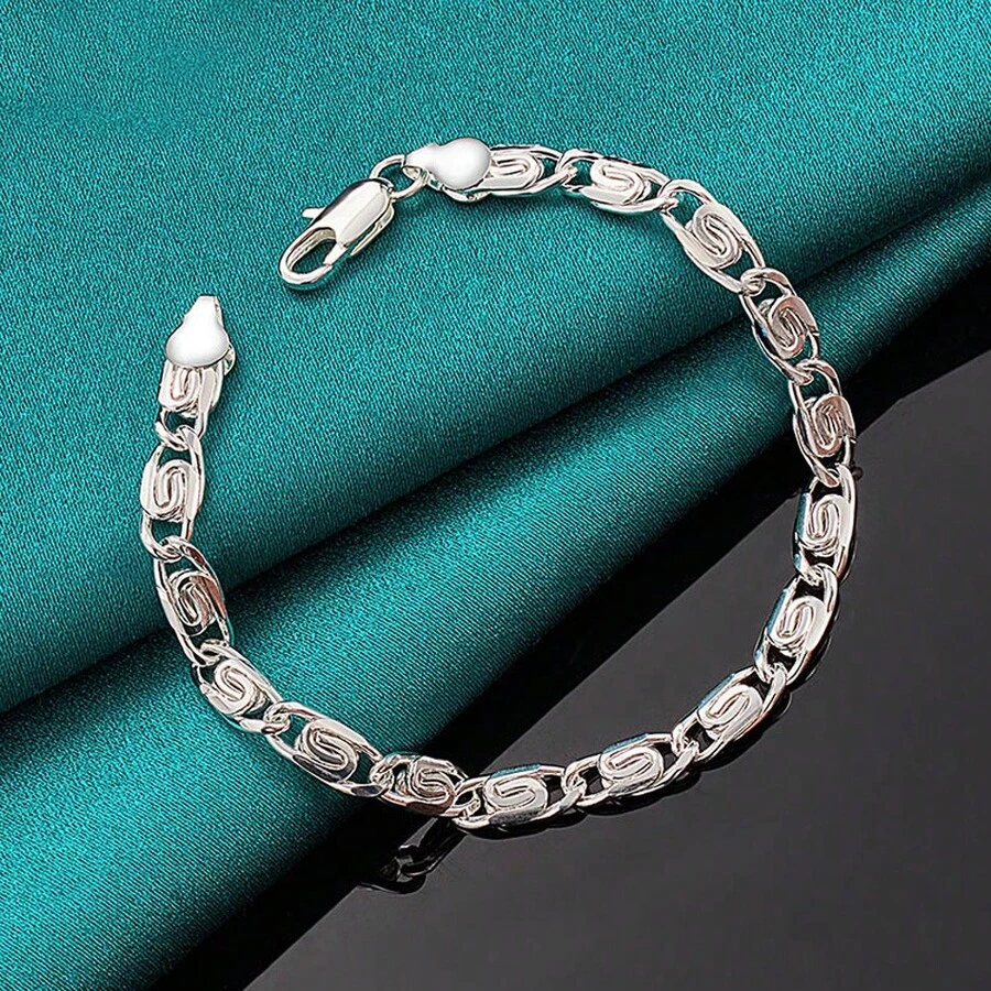 925纯银镀层手链，男女皆宜，经典婚礼礼物，高品质珠宝 - 銀色 - 查看 1