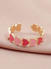 1pc Versatile Pink Heart Ring, Sweet Copper Open Heart Shape Ring, Creative European & American Style