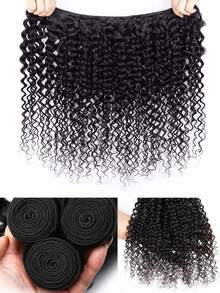 卷曲蓬松的人发束，厚实的巴西原生卷发编织束，未经加工的双层人发，自然黑色，可染色