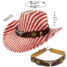 Rainbow Pattern Cowgirl Hat With Bull Head Decorative Leather Band Western Style Wide Brimmed Cap For Men Women - Pink - View 6