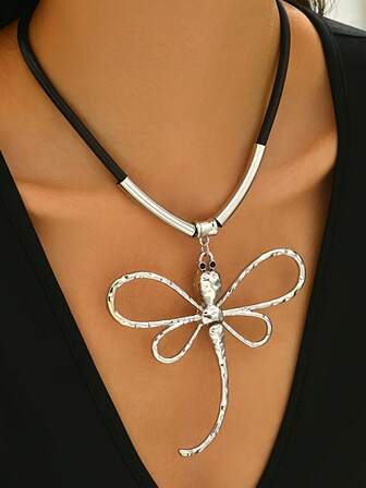 1pc New Dragonfly Shaped Women's Design Pendant Long Necklace | Very Suitable For Daily Wear And Parties, Women's Multifunctional Accessory