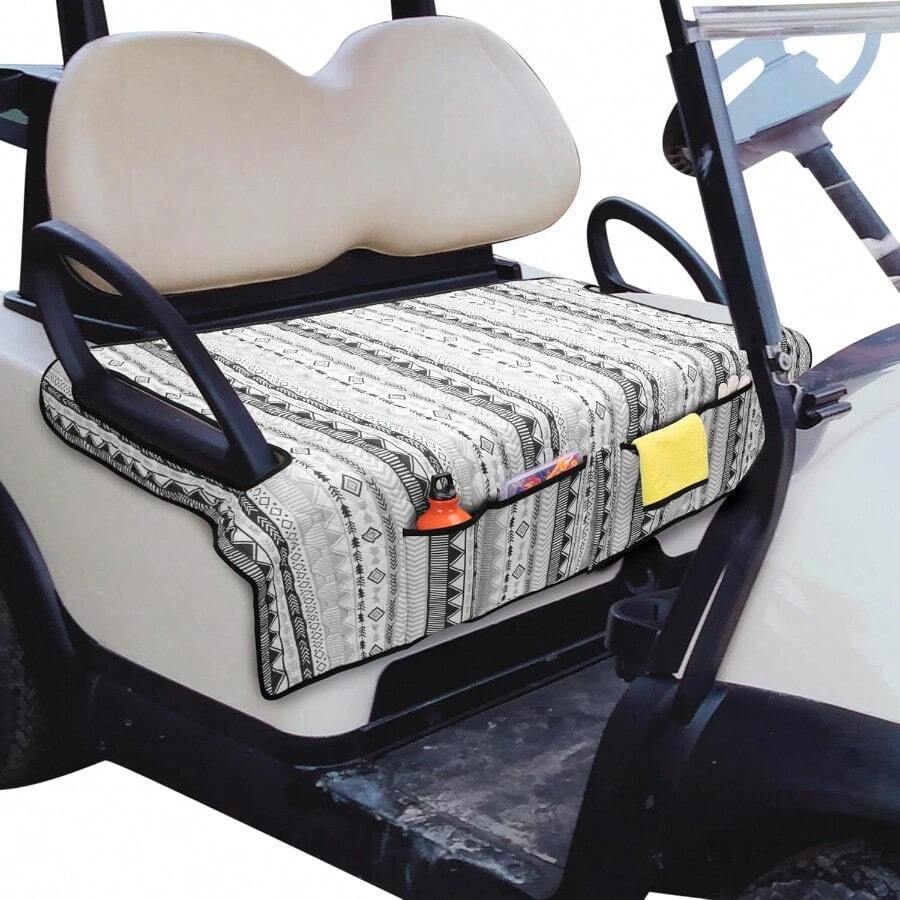 Golf Cart Seat Covers Universal Golf Cart Seat Towel Blanket With 4 Front Pockets And Nonskid Bottom Fits For EZGO  Club Car And More 2 Person Seats Golf Carts - 灰色幾何 - 查看 1