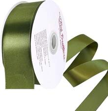 Rollo Listón De Tela Satinado 3.8cm Ancho y 45 Metros largo. Para Decoración, Envoltura De Regalo, Manualidades, Flores Eternas, Cinta Para El Cabello, Moños, Arreglos Florales, Ramos yás. MARCA JACK BROTTHERS (Verde Olivo) - Verde Oliva - Ver 2