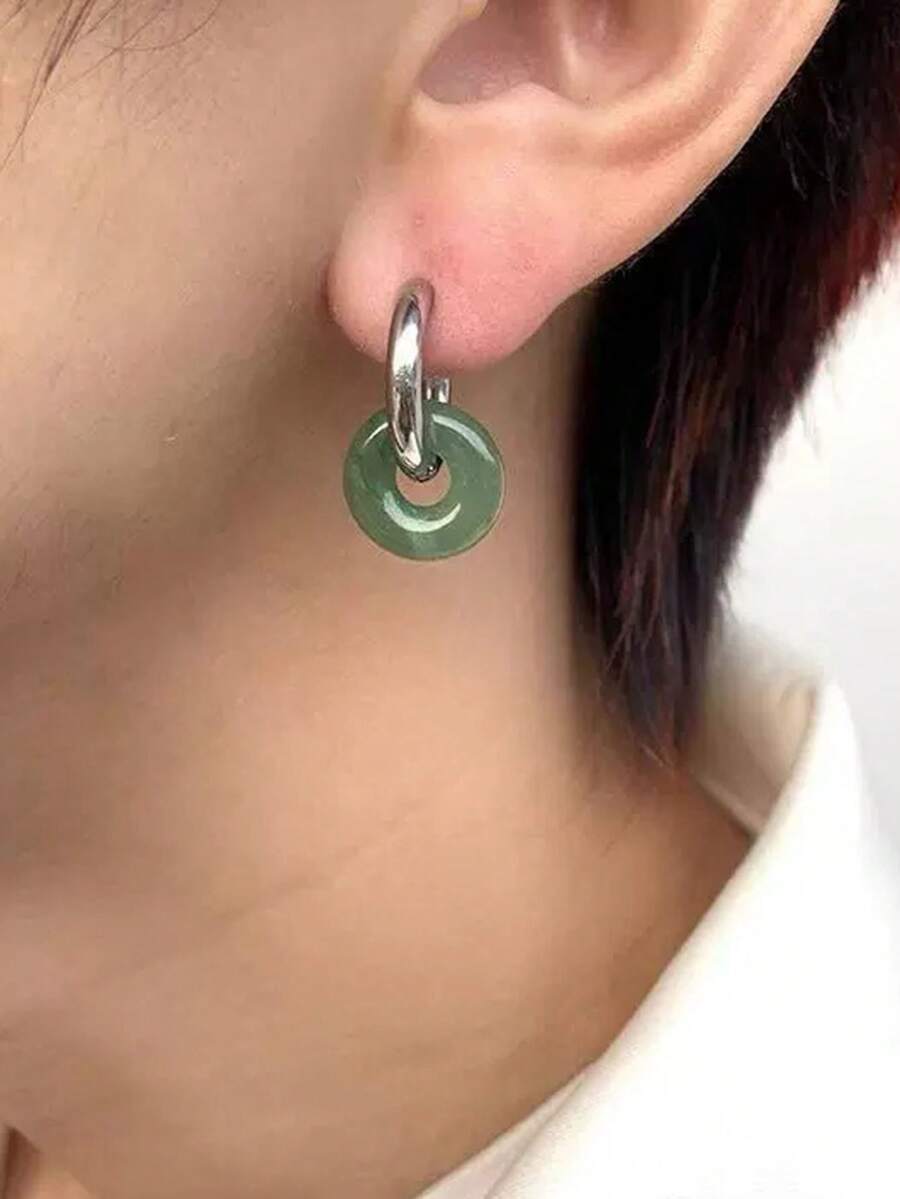 1 件简约不锈钢长方形耳钉男士耳环