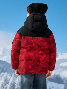 Balabala Kids Boys Down Jacket, Winter 2025 Warm & Protective Coat - Black and Red - View 3