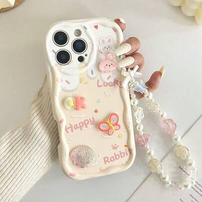 Ốp lưng điện thoại họa tiết hoạt hình thủ công màu be kem in hình lượn sóng, có dây đeo, tương thích với iPhone 17/17 Pro/17 Pro Max, 16/16 Pro Max, 15, 14, XR/7/8, 15 Pro Max, 13, 14, ốp mềm cho P12, chống rơi, tranh vẽ nhiều màu sắc, tương thích với Redmi, phiên bản quốc tế, không phải phiên bản nội địa.