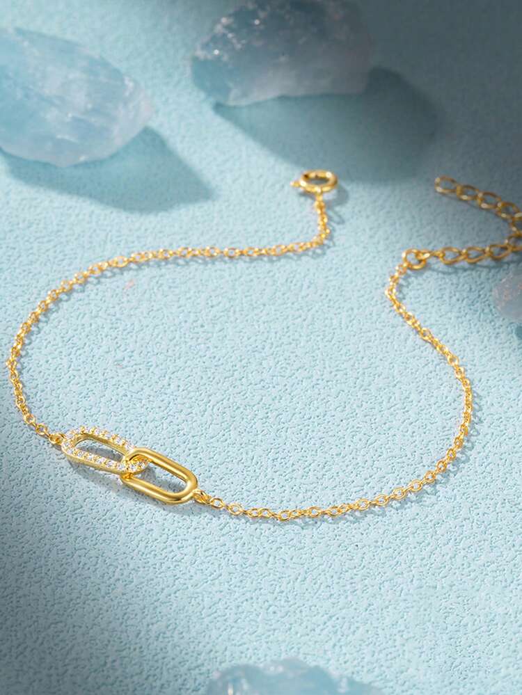 1条925纯银经典双扣立方氧化锆手链，女士日常、派对、生日佩戴 - 金色 - 查看 8