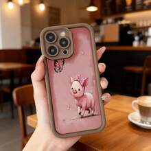 Cubierta de teléfono con diseño de cerdito rosa con lazo y mariposas para iPhone 14 Pro Max funda protectora suave estilo kawaii para uso diario en cafeterías y salones Aplicable a los teléfonos de la serie Apple y Galaxy - Negro - Ver 4