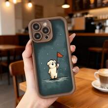 Funda de teléfono con borde protector color negro diseño de oso polar con bandera estrellas fondo azul oscuro para uso diario en cafeterías y viajes Aplicable a los teléfonos de la serie Apple y Galaxy - Blanco - Ver 4