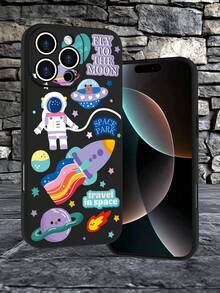 Lujo Ligero, Estilo y Belleza"Viaje al Espacio"Funda de Teléfono de Textura Mate Negra, Compatible con 17PROMAX, 17PRO, 17Air, 17, 16PROMAX, 16PRO, 15PROMAX, 15PRO y Todos los Modelos, Impre - Negro - Ver 3