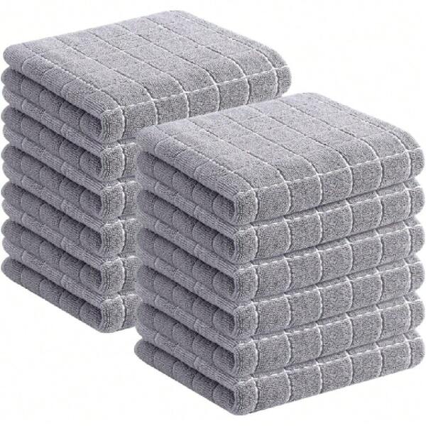 100% Cotton Terry Kitchen Towels( Grey, 13 X 28 Inches), Checkered Designed, Soft And Super Absorbent Dish Towels, 12 Pack,26725244