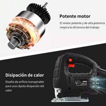Sierra Caladora Eléctrica 6 Velocidades Ajustables, Sierra Caladora Eléctrica Profesional Cierra Para HerramientasDe Corte , Varios Accesorios, Abrazadera Y Porta Cuchilla Sierra Para Madera/metal/plástico - Incluye Sierras, Guantes - Negro - Ver 3