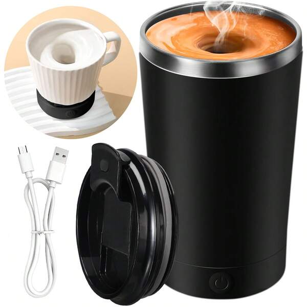 Vaso mezclador eléctrico, vaso mezclador eléctrico para café, termo para café, taza para café, vaso mezclador de acero inoxidable con tapa, adecuado para bebidas como café, leche, cacao, etc.