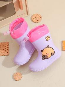 2025 New Children's Mid-Calf Rain Boots, Thick Warm Durable Rubber Rain Boots, Cute Cartoon Drawstring Waterproof High-End Rubber Shoes For Boys And Girls, Elementary School Students, Fresh Style Mid-Calf Rain Boots, Sturdy And Reliable Children's Rain Shoes - Violet Purple - View 6