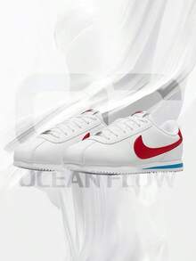 Cortez White Varsity Blue Varsity Red (GS)– Big Kids Lifestyle Sneakers – Shoes For Youth/Women - Vintage -Spring & Summer-Inspired Running Shoes, Shock-Absorbing Comfort, Gym To Streetwear Casual Wear-Easter Gift–DM0950 115 - 白/校隊藍/校隊紅 - 查看 2
