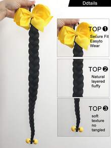 Kids Wig Braid Ponytail With Bow Fuffy Imitation Fried Dough Twists Braid Ponytail Wig 1pc - Natural Black - View 7