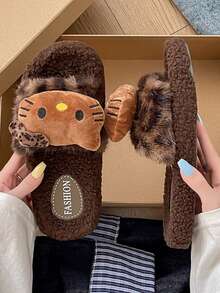 New Plush Leopard Print Fluffy Slippers For Women, Cute Indoor Non-Slip Thermal Slippers For Autumn/Winter Insulation, Galentines, Puppy, Carnival, Shoe, Spring Summer Picks, Brides Maid Gifts, Room, Bedroom Decor, Bedroom Decor, Beach, Travel, For Men, For Women, Vacation,Cute Stuff - Multicolor - View 5