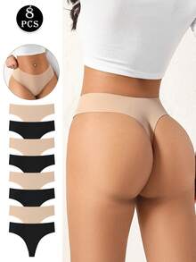 8 Pack Minimalist Low Waist Sexy Thongs Comfortable Women's Fashion Underwear Summer Seamless Women's Thong Shorts Women's Physiological Underwear - Nhiều màu - Xem 4