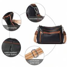 Bluome 7L Crossbody Purses For Women, Vegan Leather Shoulder Bag Handbags Medium Hobo Bag With Guitar Strap,Vacation Essentials&Back-To-School Essentials,Christmas Gifts - 主黑配棕 - 查看 5