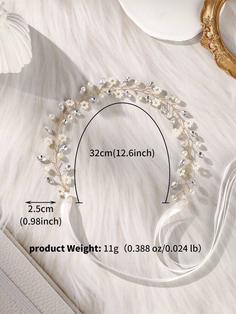1件新娘发饰水晶仿珍珠花朵婚礼发饰晚宴派对头饰伴娘和花童。情人节配饰 - 金色 - 查看 6