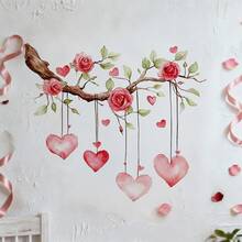 1 Valentine's Day Love-Themed PVC Wall Sticker, Watercolor Style, Pink Rose And Heart Design, Red-Pink Gradient Hanging Branch Shape, Self-Adhesive Removable Wall Decal, Romantic Love Theme Decor, Suitable For Bedroom And Living Room Home Decor - Multicolor - View 13