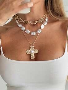 3-5件套波西米亚风镀金多层项链，仿珍珠夸张长项链，巴洛克风格仿珍珠项链，复古项链，适合派对、日常佩戴、度假，女士礼物 - 彩色 - 查看 5