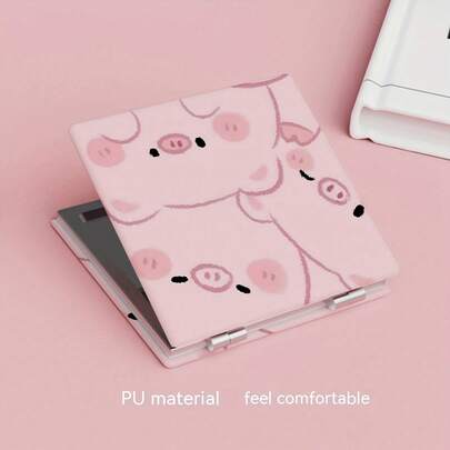 Espelho de maquiagem portátil com estampa fofa de três porquinhos rosa, fácil de dobrar, ideal para estudantes, funcionários de escritório e amigos. Espelho pequeno de mesa ajustável em 180°, fácil de usar e portátil, adequado para todas as ocasiões.