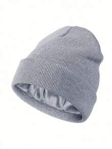 3 Pieces Satin Lined Winter Beanie Hats For Men Women Knitted Watch Hat With Satin Lining Solid Skull Cap Fall Outfit - 淺灰色 - 查看 4