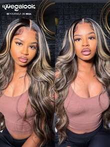 MEGALOOK 6x5渐变挑染蕾丝波浪卷假发，透明蕾丝封顶，无需胶水，真人发丝，透气轻盈发网，预先拔毛，精细发结，彩色假发 - 无需粘合剂，全天舒适，自然发际线，隐形假发，日常佩戴，办公室，派对，Y2K风格，度假，周日盛装，角色扮演，学校，节日，圣诞节，返校季，婚礼，万圣节，约会之夜，魅力假发，女士 - 間色和鋼琴色 - 查看 4