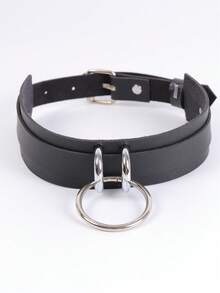 New Goth Choker Necklace Men Punk Rock O-Ring Geometry PU Necklace For Women Choker Gothic Goth Choker Neck Jewelry - Black - View 3