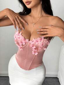 Sexy Crop Top With Butterfly Cutout, Underwire, And Bodycon Fit - Pink - View 2