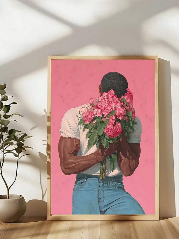 1幅现代酷儿浴室艺术印刷品，趣味LGBTQ墙饰，大胆哑光同志艺术海报，复古粉色花卉酷儿墙饰，阳刚油画印刷品，情人节礼物，情侣礼物，卧室装饰，客厅装饰，办公室装饰，宿舍装饰，墙饰，家居装饰，房间装饰，帆布墙饰，海报，带框墙饰，可选画框
