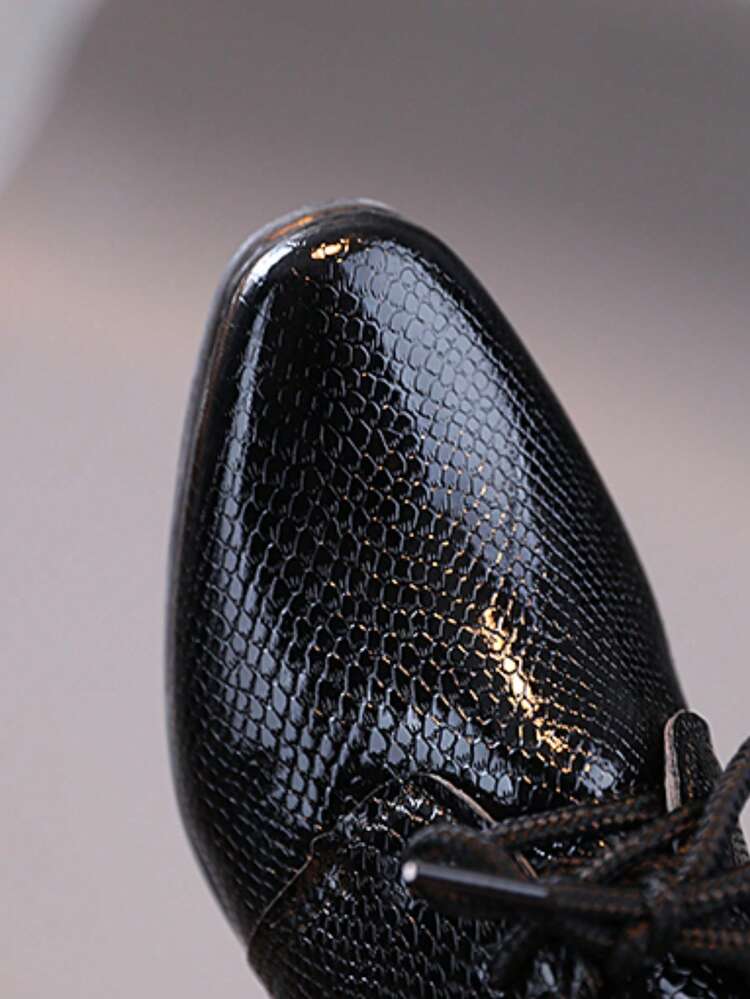 1 Pair Boys' Vintage Crocodile Embossed Pointed Toe Flat Shoes, Suitable For Casual, Formal, Party Wear, Spring/Autumn - Black - View 5