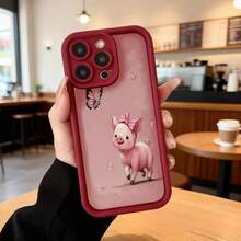 Cubierta de teléfono con diseño de cerdito rosa con lazo y mariposas para iPhone 14 Pro Max funda protectora suave estilo kawaii para uso diario en cafeterías y salones Aplicable a los teléfonos de la serie Apple y Galaxy - Negro - Ver 5