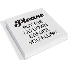 1PC Fun Bathroom Sign "Please Put The Toilet Lid Down Before Flushing" - A Humorous Decorative Piece For A Faux Wood Toilet Seat With A Lid-Down Reminder. Classic Black And White Box-Style Bathroom Sign Suitable For Home, Guest Bathrooms, Or Shower Rooms (5x5x1.6 Inches) - Easy-To-Install Hanging Holes. - 白色 - 查看 1