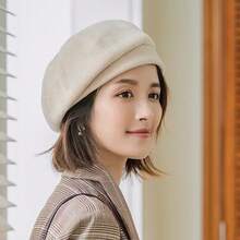 2024 Simple Women Wool Beret For Elegant Lady Winter Female Cotton Hats Plaid Vintage Octagonal Casual Autumn Cap - Cà phê - Xem 4