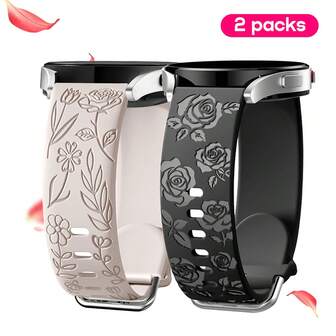 2条花卉雕刻表带，兼容三星Galaxy Watch 6/5/4 40mm/44mm、Galaxy Watch 5 Pro 45mm、Galaxy Active 2、Galaxy Watch 3，20mm柔软硅胶替换运动表带，女士款